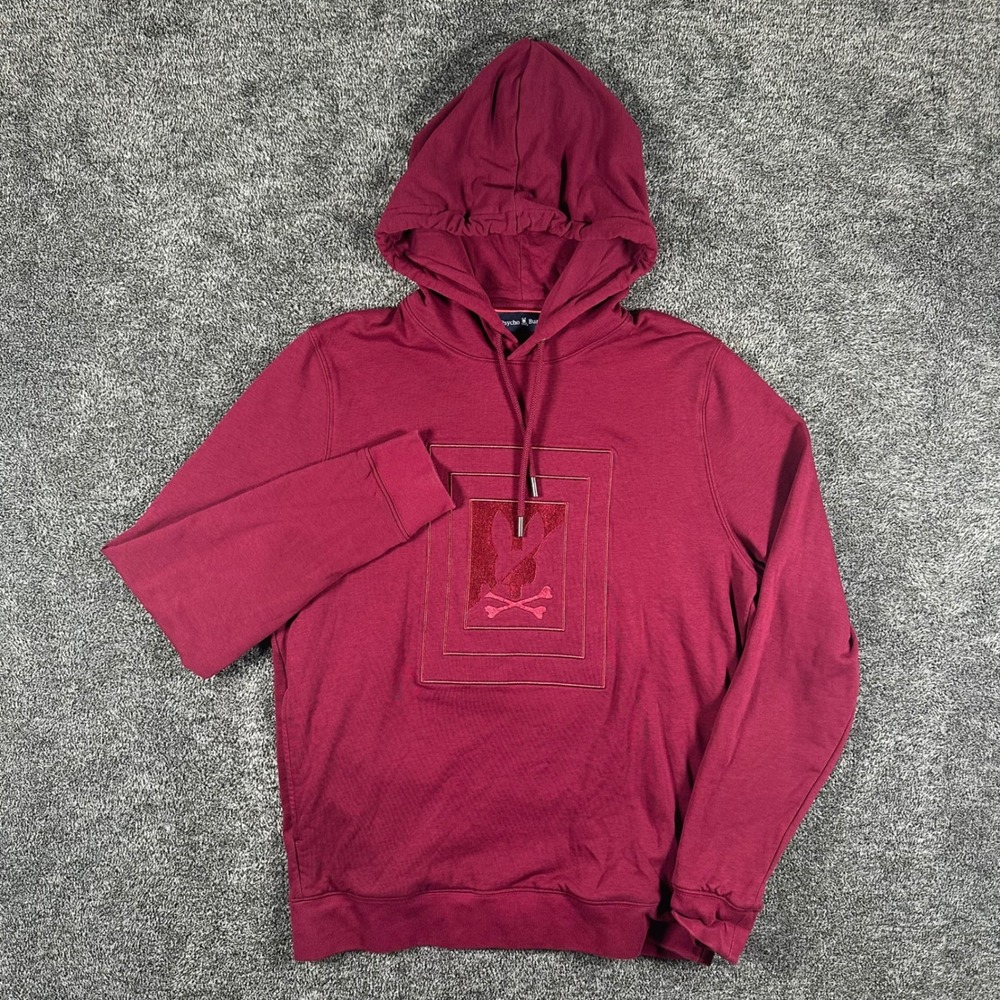 Psycho Bunny Hoodie Mens Small Burgundy Graphic Logo Pullover Sweatshirt